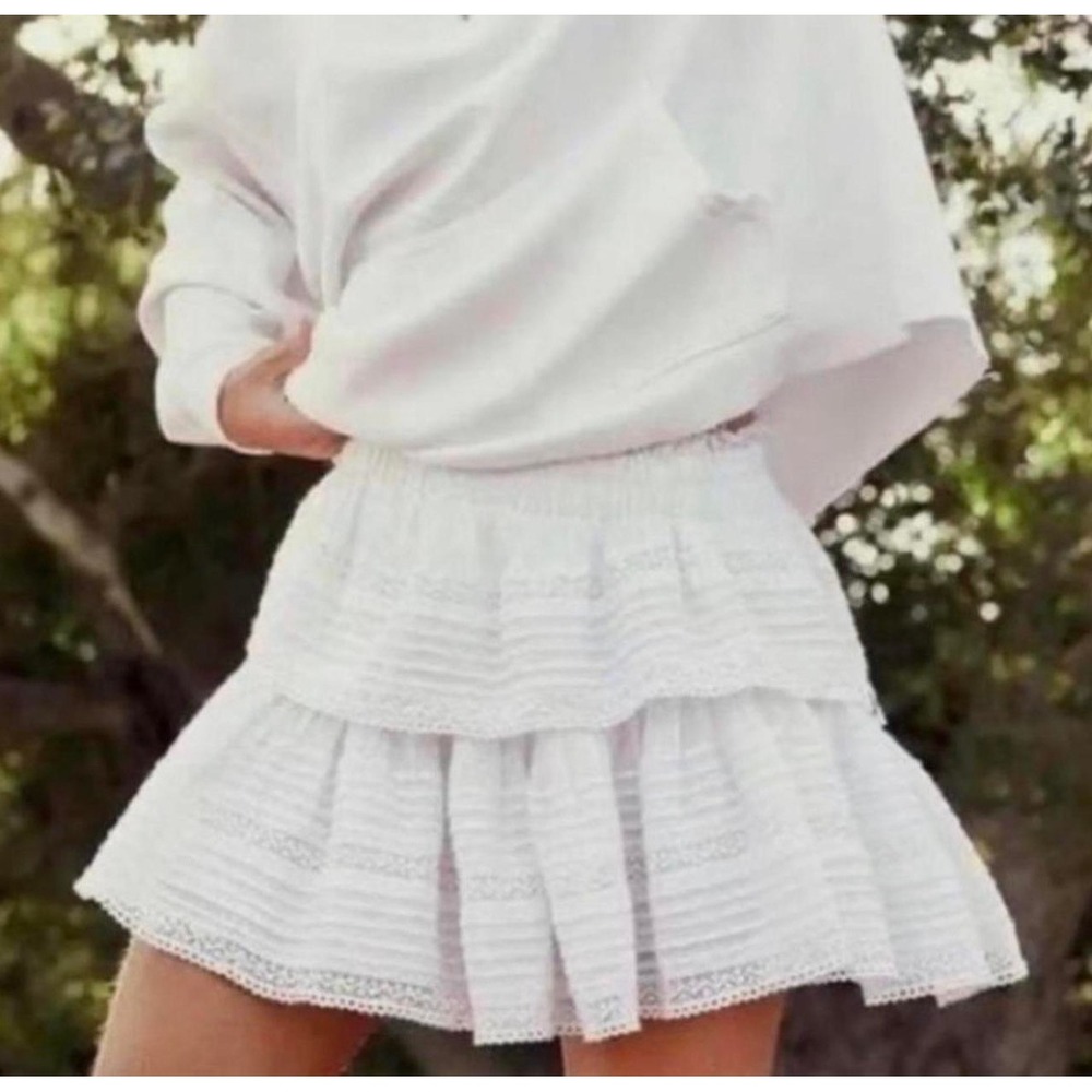 Aerie White Tiered Eyelet Lace Mini Skirt Smocked Gauze Ruffle Boho Summer M